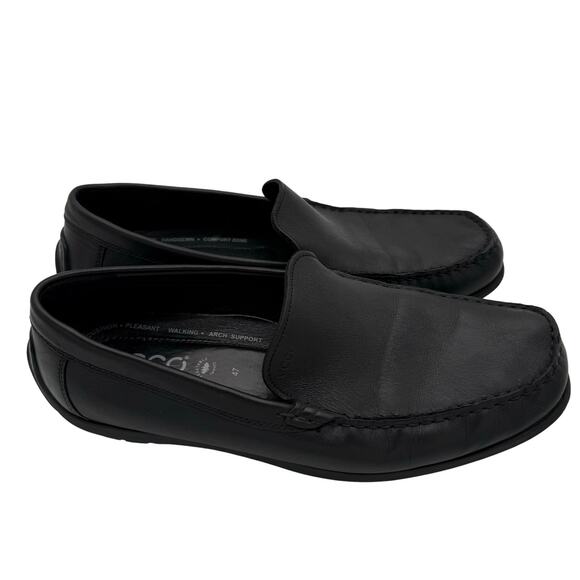 Ecco Men’s Leather Driving Loafers Moc Toe Walking Shoes Arch Support Black EU47 - Picture 1 of 5